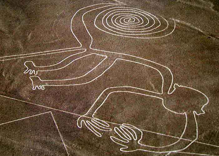Aerial view of the enigmatic Nazca Lines in Peru.