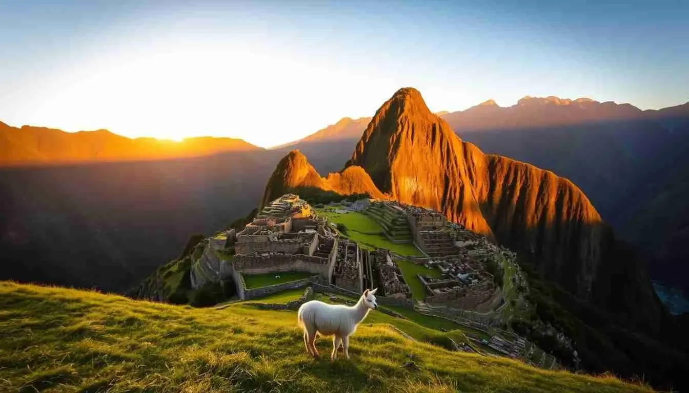 Travelers at Machu Picchu viewpoint on a cloudy morning, planning tickets and circuits.